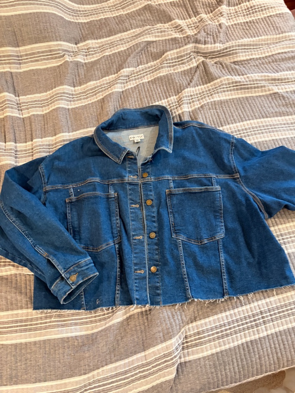 NWT Ava & Viv Women’s Plus size 4X Cropped Jacket in Dark Blue - Picture 1 of 5